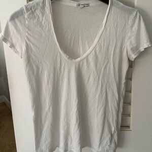 James Perse Classic White V-Neck Women's Top